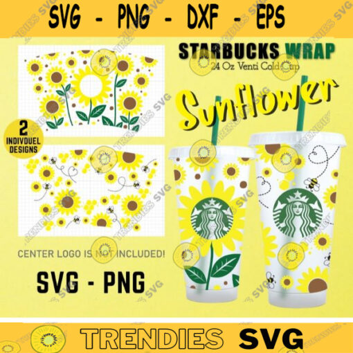 Sunflower Full Wrap Svg For Starbucks Sunflower Bundle svg Sun Starbucks svg Bee svg Sun flower SVG Cup 24oz SVG PNG Files for Cricut 482