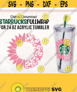 Sunflower Pink Ribbon Starbucks Acrylic svg Starbucks Acrylic Cup svg Template Breast Cancer Starbucks svg Cancer Awareness Cold Cup svg