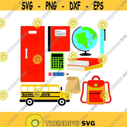 Supplies Bus Pencil Books School Pack Cuttable Design SVG PNG DXF eps Designs Cameo File Silhouette Design 1034