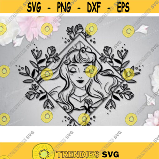 Svg Floral Frame with flowers Ariel Mermaid Png Cartoon Princess design Silhouette Cut File Cricut Birthday Girl Sublimate Print Dxf Eps .jpg