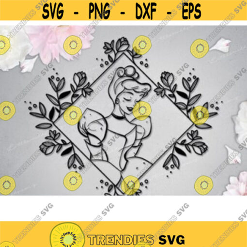 Svg Floral Frame with flowers Belle Beauty Png Cartoon Princess design Silhouette Cut File Cricut Birthday Girl Sublimate Print Dxf Eps .jpg