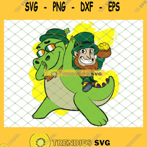 T Rex Dinosaur St Patricks Day Dabbing Leprechaun SVG PNG DXF EPS 1