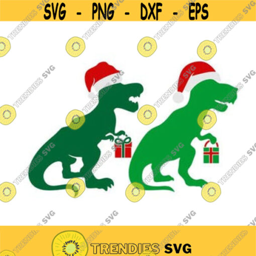 T rex Dinosaur Santa Hat Christmas Cuttable Design SVG PNG DXF eps Designs Cameo File Silhouette Design 137