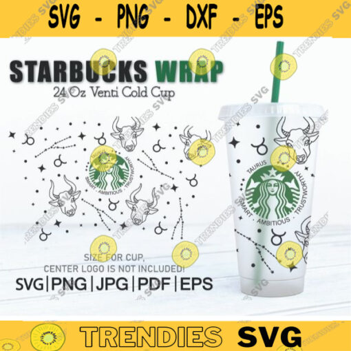TAURUS Seamless Wrap SVG for Starbucks Cup Reusable png svg SVG Files For Cricut starbucks cup svg Download Zodiac Horoscope 101