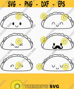 Taco Svg. Cinco De Mayo Cut Files. Mexican Food Svg Kawaii Taco With Mustache Png Clipart. Cute Face Shirt Vector Cutting Machine Dxf Eps Design 624