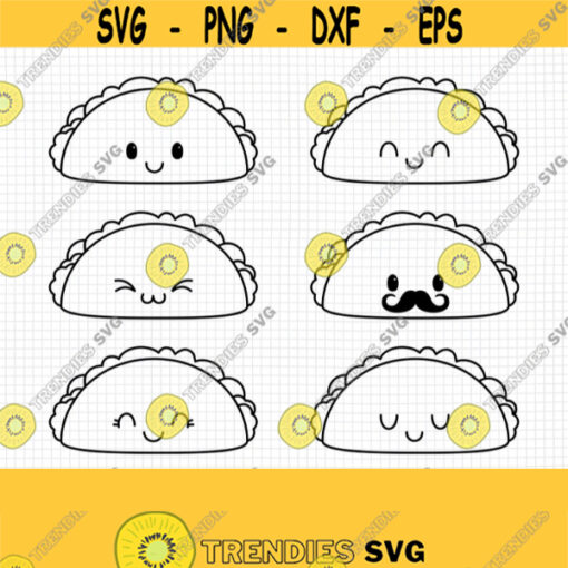 Taco SVG. Cinco de Mayo Cut Files. Mexican Food SVG Kawaii Taco with Mustache PNG Clipart. Cute Face Shirt Vector Cutting Machine dxf eps Design 624