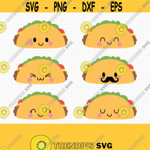 Taco SVG. Cinco de Mayo Cut Files. Mexican Food SVG Kawaii Taco with Mustache PNG Clipart. Cute Face Shirt Vector Cutting Machine dxf eps Design 627