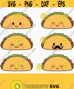 Taco Svg. Cinco De Mayo Cut Files. Mexican Food Svg Kawaii Taco With Mustache Png Clipart. Cute Face Shirt Vector Cutting Machine Dxf Eps Design 757