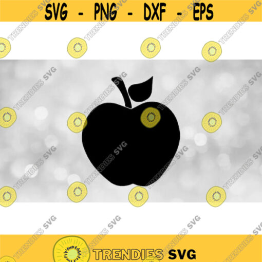 Teacher School Clipart Simple Easy Big Black Apple with Stem and Single Leaf for Educators or as Fruit Digital Download SVG PNG Design 1152