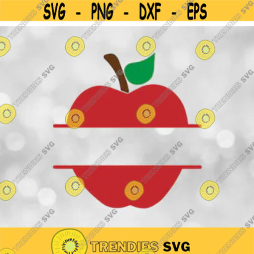 Teacher School Clipart Split Name Frame Red Apple with Brown Stem and Green Leaf for Educators or as Fruit Digital Download SVG PNG Design 348