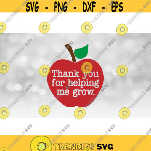 Teacher School Clipart Thank You for Helping Me Grow Cutout of Red Apple with Brown Stem and Green Leaf Digital Download SVG PNG Design 779