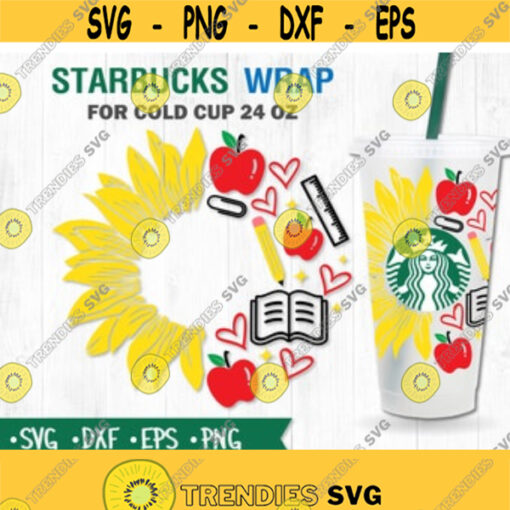 Teacher Sunflower Starbucks Cup SVG Teacher svg Starbuck Cup SVG DIY Venti for Cricut 24oz venti cold cup Digital Download Design 21