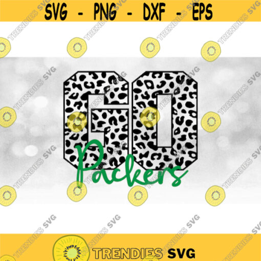 Team Mascot Clipart Black Leopard Skin Cheetah Pattern Word GO with Green Team Name Overlay Packers Digital Download SVG PNG Design 1329