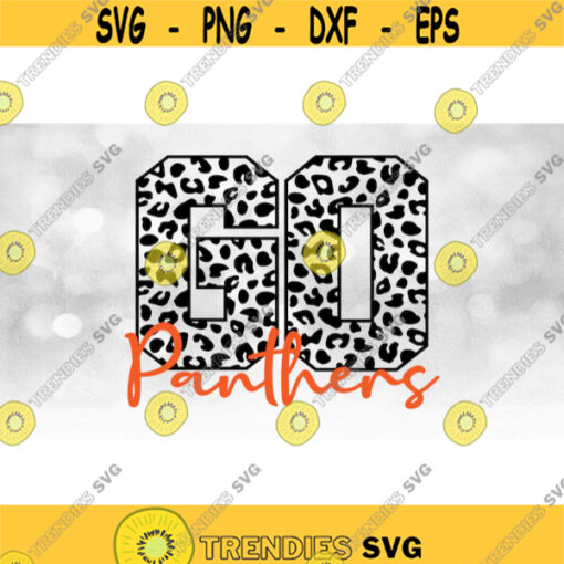 TeamMascotSchool Clipart Black Leopard Skin Cheetah Pattern Word GO w Orange Team Name Overlay Panthers Digital Download SVGPNG Design 633