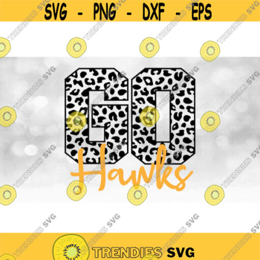 TeamMascotSchool Clipart Black Leopard Skin Cheetah Pattern Word GO w Yellow Team Name Overlay Hawks Digital Download SVG PNG Design 1314