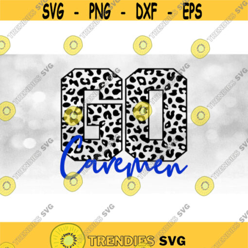 TeamMascotSchool Clipart Black Leopard Skin Cheetah Pattern Word GO with Blue Team Name Overlay Cavemen Digital Download SVG PNG Design 1230