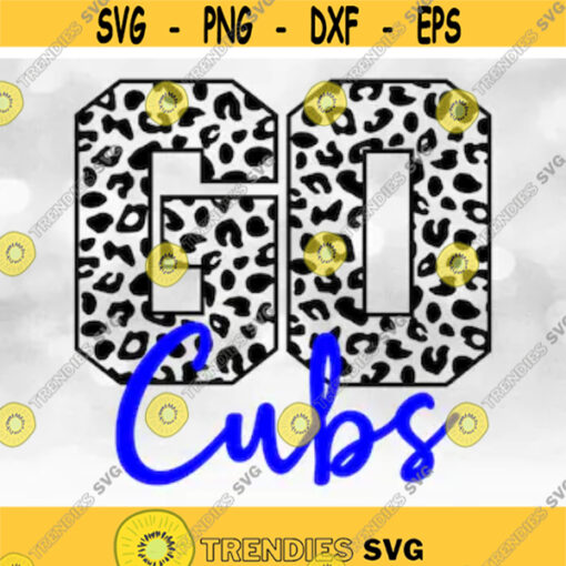 TeamMascotSchool Clipart Black Leopard Skin Cheetah Pattern Word GO with Blue Team Name Overlay Cubs Digital Download SVG PNG Design 262