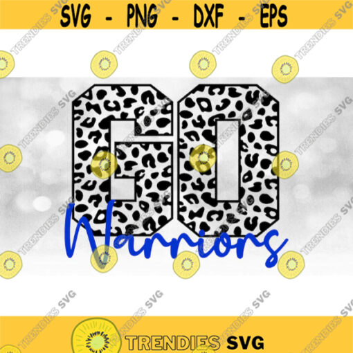 TeamMascotSchool Clipart Black Leopard Skin Cheetah Pattern Word GO with Blue Team Name Overlay Warriors Digital Download SVG PNG Design 775