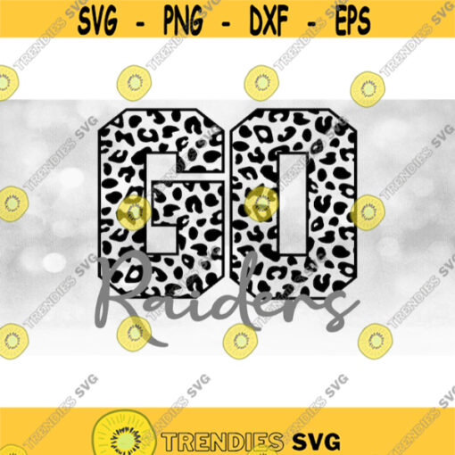 TeamMascotSchool Clipart Black Leopard Skin Cheetah Pattern Word GO with Gray Team Name Overlay Raiders Digital Download SVG PNG Design 1124