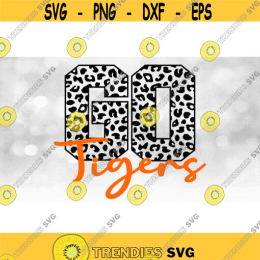 TeamMascotSchool Clipart Black Leopard Skin Cheetah Pattern Word GO with Orange Team Name Overlay Tigers Digital Download SVG PNG Design 628
