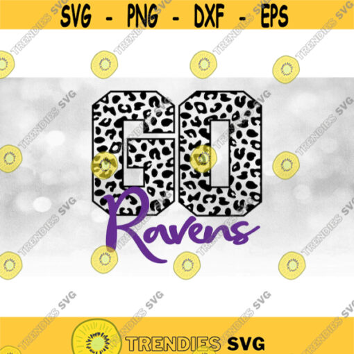TeamMascotSchool Clipart Black Leopard Skin Cheetah Pattern Word GO with Purple Team Name Overlay Ravens Digital Download SVGPNG Design 1506