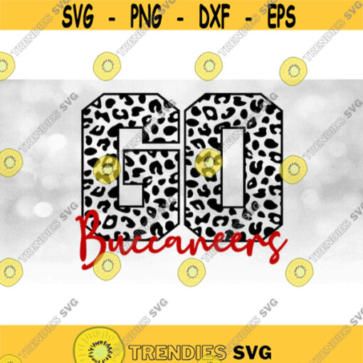 TeamMascotSchool Clipart Black Leopard Skin Cheetah Pattern Word GO with Red Team Name Overlay Buccaneers Digital Download SVGPNG Design 573