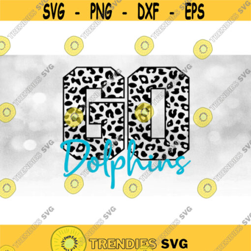 TeamMascotSchool Clipart Black Leopard Skin Cheetah Pattern Word GO with Turquoise Name Overlay Dolphins Digital Download SVG PNG Design 1331