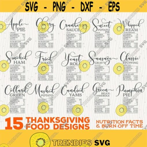 Thanksgiving 15 Food Design Bundle Svg Nutrition Facts Dishes Burn Off Time Png Christmas Funny Dishes T Shirt Design Svg Cricut Cut File Design 641