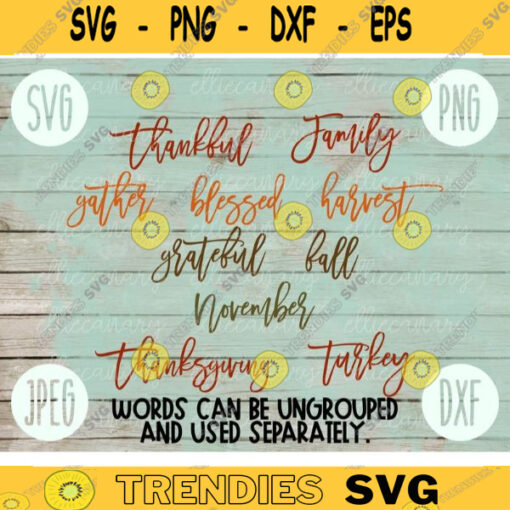 Thanksgiving SVG Thanksgiving Words Set 1 svg png jpeg dxf Silhouette Cricut Commercial Use Vinyl Cut File Fall Download Typography Thankful 1085