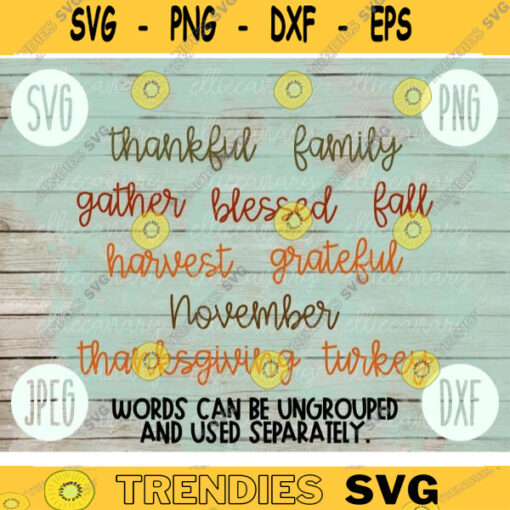 Thanksgiving SVG Thanksgiving Words Set 2 svg png jpeg dxf Silhouette Cricut Commercial Use Vinyl Cut File Fall Download Typography Thankful 2287