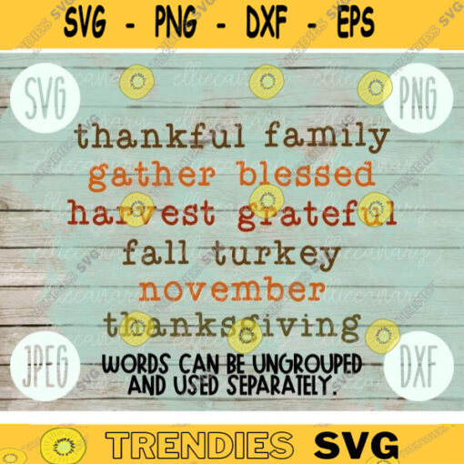 Thanksgiving SVG Thanksgiving Words Set 3 svg png jpeg dxf Silhouette Cricut Commercial Use Vinyl Cut File Fall Download Typography Thankful 1917
