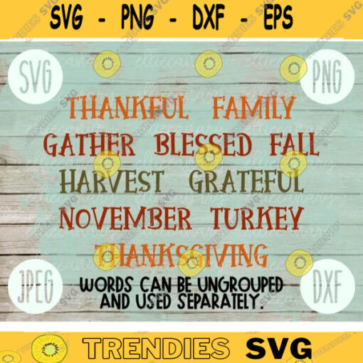 Thanksgiving SVG Thanksgiving Words Set 4 svg png jpeg dxf Silhouette Cricut Commercial Use Vinyl Cut File Fall Download Typography Thankful 2286