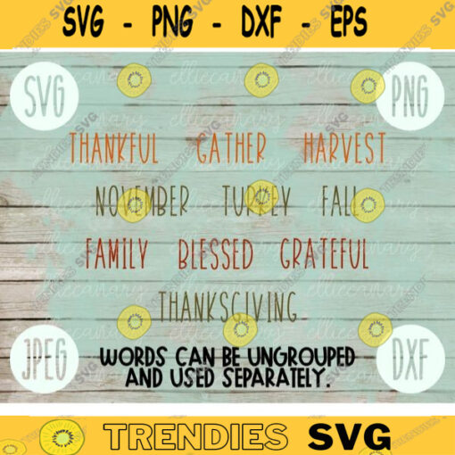 Thanksgiving SVG Thanksgiving Words Set 5 svg png jpeg dxf Silhouette Cricut Commercial Use Vinyl Cut File Fall Download Typography Thankful 1944