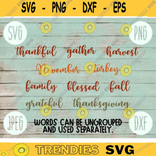 Thanksgiving SVG Thanksgiving Words Set 6 svg png jpeg dxf Silhouette Cricut Commercial Use Vinyl Cut File Fall Download Typography Thankful 823