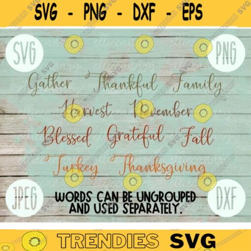 Thanksgiving SVG Thanksgiving Words Set 7 svg png jpeg dxf Silhouette Cricut Commercial Use Vinyl Cut File Fall Download Typography Thankful 2285