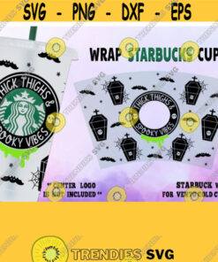 Thick Thighs Spooky Vibes Starbucks Cup svg Full Wrap Spooky Vibes svg For Cute Skull Halloween Starbucks Cold Cup svg files cricut svg Design 435