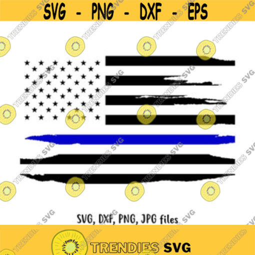 Thin Blue Line American Flag SVG File Grunge style america flag cut File Police support flag clip art Police flag Cricut Flag Silhouette Design 160