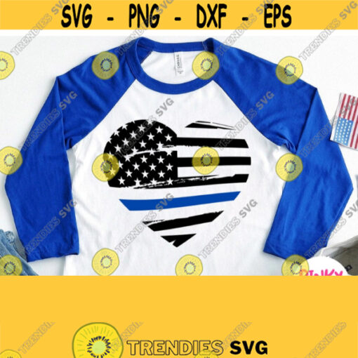 Thin Blue Line Svg Blue Line Heart Svg Police Svg Thin Blue Line Shirt Svg American USA Flag Distressed Heart Svg Cricut Silhouette Design 410