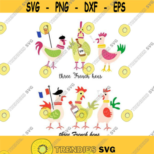 Three French Hens Christmas Cuttable Design SVG PNG DXF eps Designs Cameo File Silhouette Design 1367