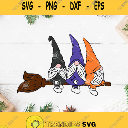 Three Gnome With Broom Svg Gnome Halloween Svg Gnome Witches Svg