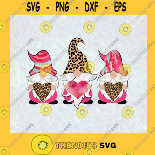 Three Gnomes Leopard Heart Leopard Hat Pink Heart Pink Hat Cute Gnomes Happy Valentine Valentine Gift SVG Digital Files Cut Files For Cricut Instant Download Vector Download Print Files