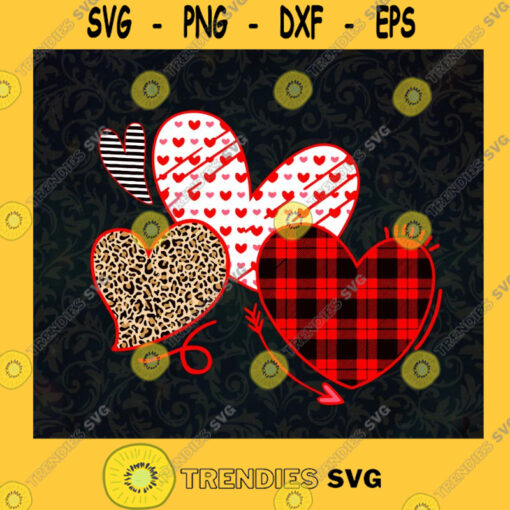 Three Heart Valentines Day Hearts Love Leopard Red Buffalo Plaid Heart Dots Heart Arrow Leopard Heart SVG Digital Files Cut Files For Cricut Instant Download Vector Download Print Files