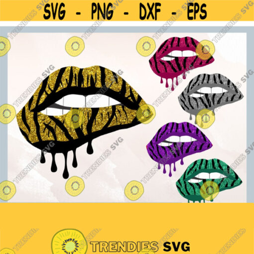 Tiger Glitter Dripping Lips clipart Dripping Lips svg Sublimation of lips. HTV Transfers Biting Lips PNG