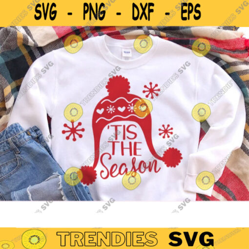 Tis the Season SVG DXF Christmas Holiday Quote Red Winter Beanie Hat with Ear Flaps Clipart svg dxf Cut Files for Cricut copy