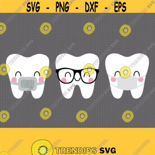 Tooth SVG. Tooth Fairy Bag Cut Files. Tooth with Mask Braces Glasses PNG Bundle. Kids Vector Teeth Clipart Cutting Machine Download dxf eps Design 654