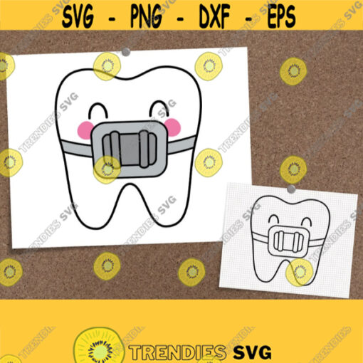 Tooth with Brackets SVG. Dental Cut Files. Vector Kawaii Tooth with Braces. Kids Dentist Clipart. Cutting Download dxf eps png jpg pdf Design 750