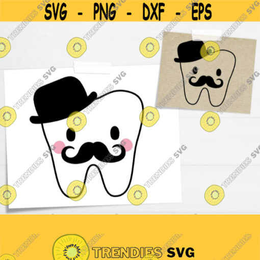 Tooth with Mustache SVG. Little Man Tooth with Hat Cut Files. Cartoon Boy Vector Tooth Fairy Clipart. Cutting Machine dxf eps png jpg pdf Design 684