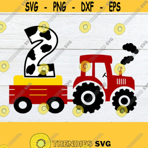 Tractor Pulling a 2 Tractor Pulling a Two 2nd Birthday Second Birthday Farmer Birthday Cow Print 2 SVG Cut File Printable File Design 310