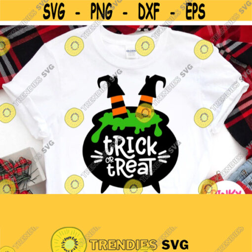Trick Or Treat Svg Girl Halloween Shirt Svg Witch Legs In Cauldron Svg Baby Halloween Svg Design for Cricut Silhouette Cut File Dxf Png Design 433