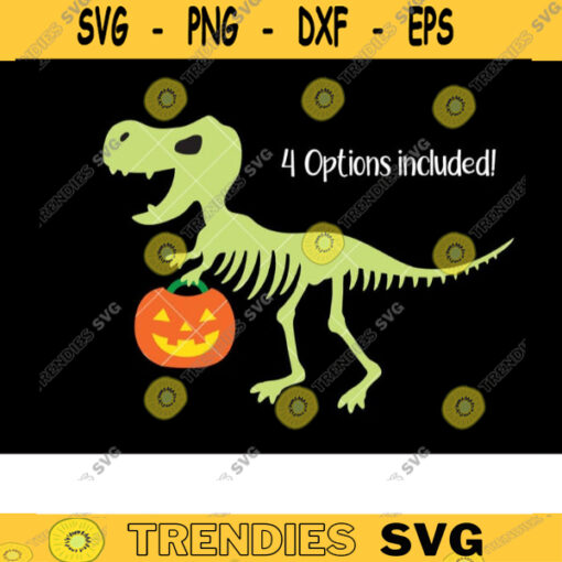 Trick or Treat Dinosaur SVG Halloween Dinosaur Svg Dinosaur Skeleton Svg Dinosaur with Jack O Lantern Pumpkin Svg Dxf Png Clipart copy